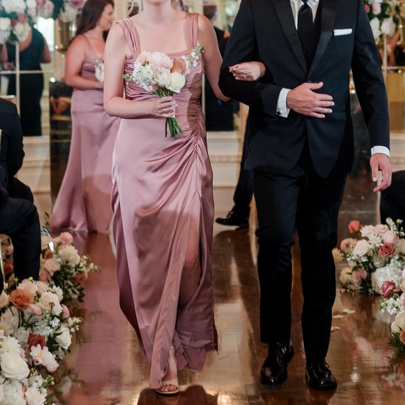 Azazie jesaphine dusty rose size 8 stretch satin formal dress - Picture 7 of 7